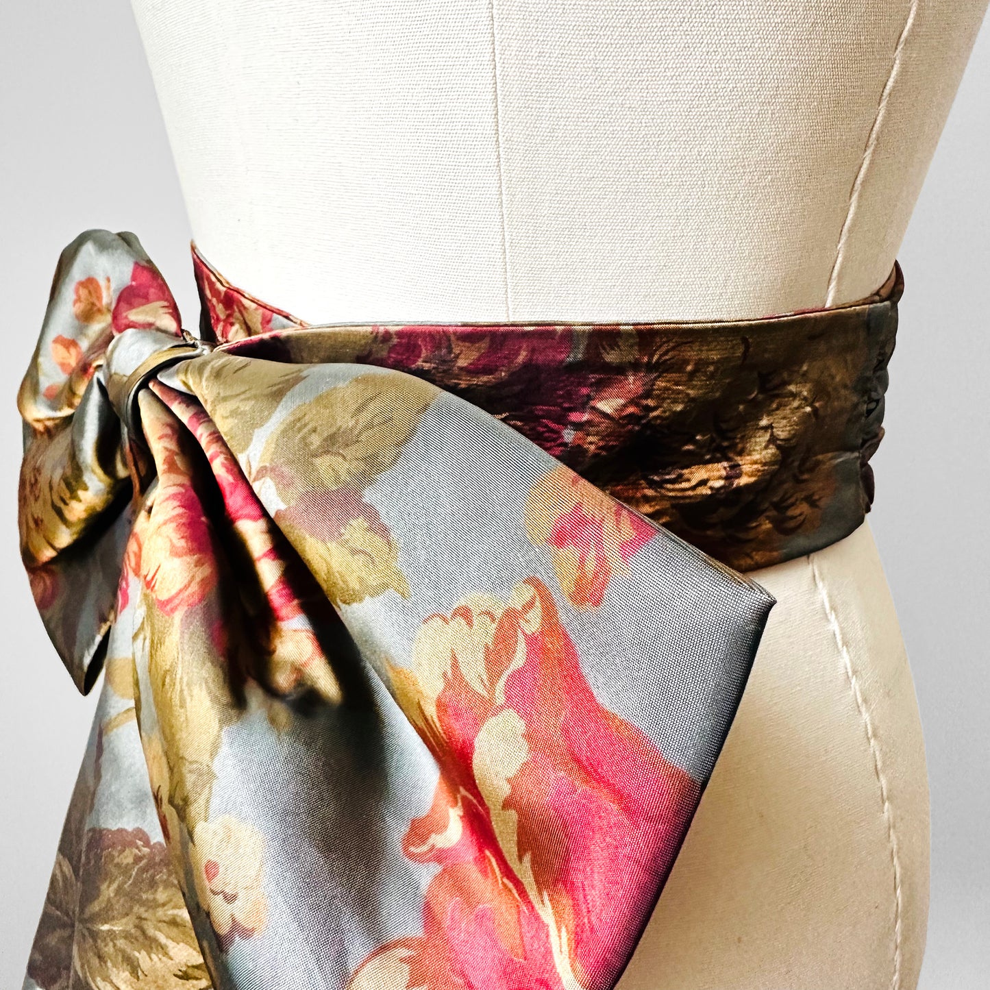 Large Floral Cumberbund Style Bow Back Satin Belt - Sz. 26-26.5