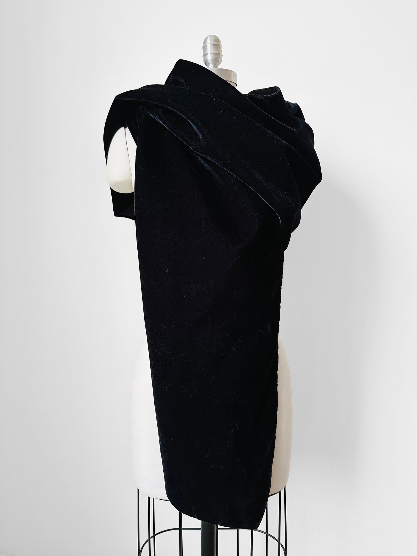 1980 - 1990s Black Velvet and Satin Oversized Shawl Scarf