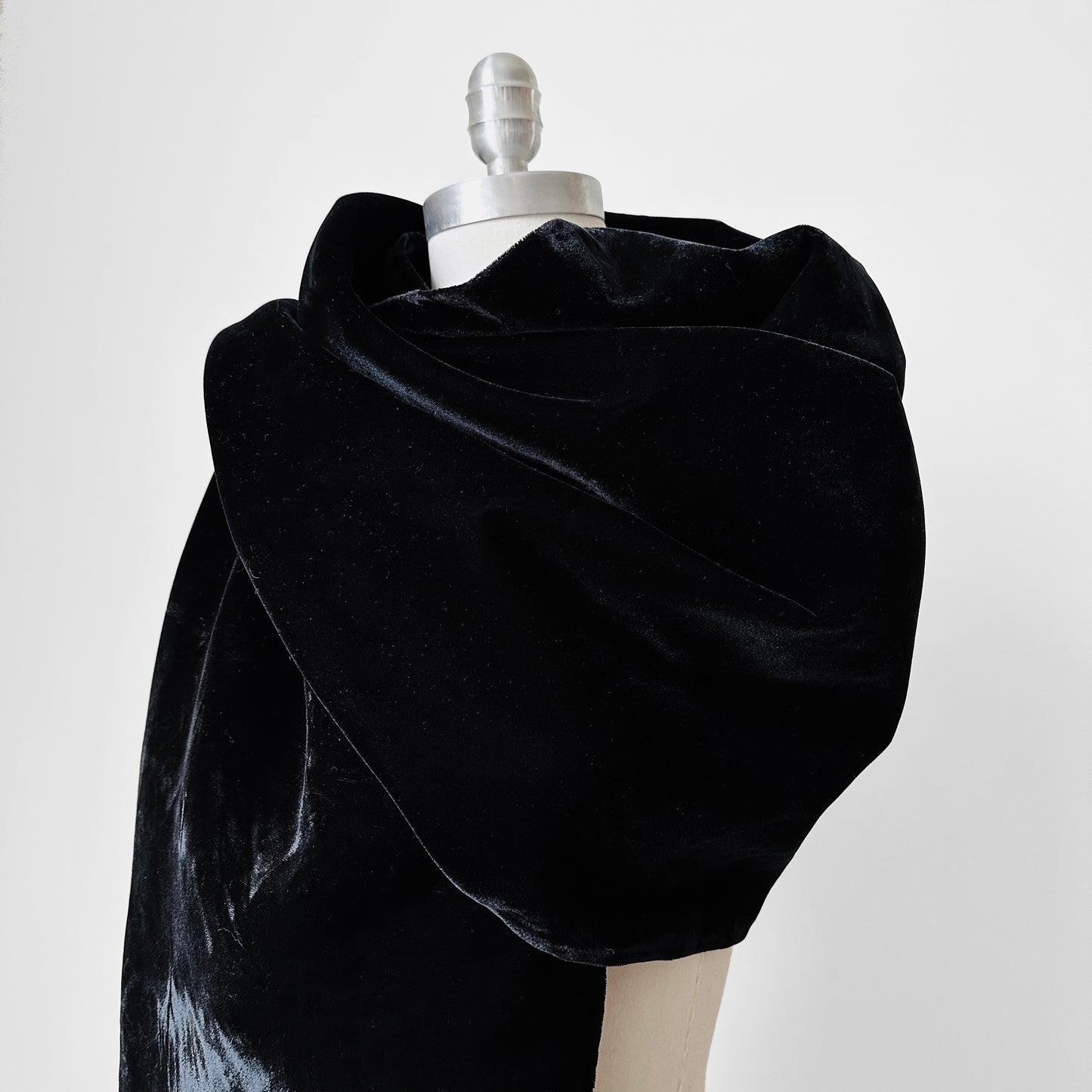 1980 - 1990s Black Velvet and Satin Oversized Shawl Scarf