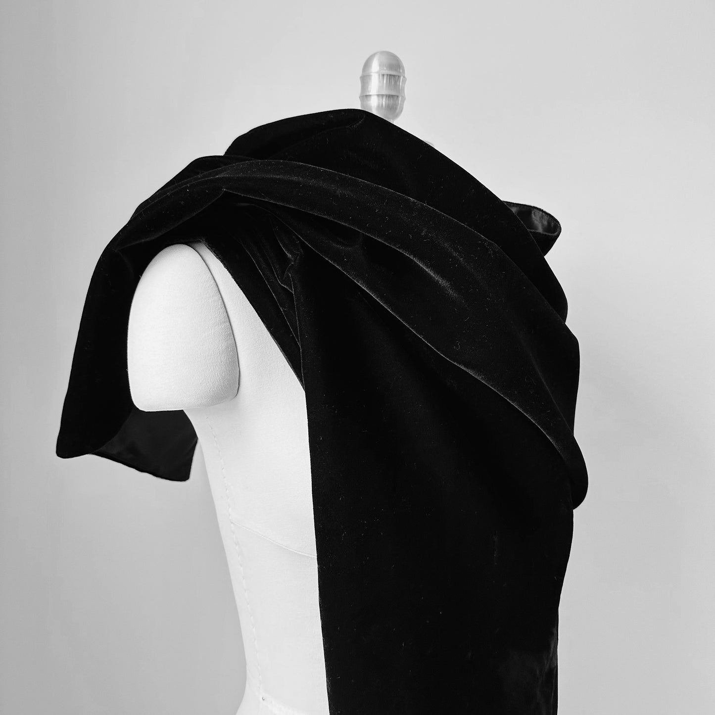 1980 - 1990s Black Velvet and Satin Oversized Shawl Scarf