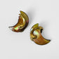 Gold-Toned Iridescent Shell Crescent Moon German Stamped Clip Earrings