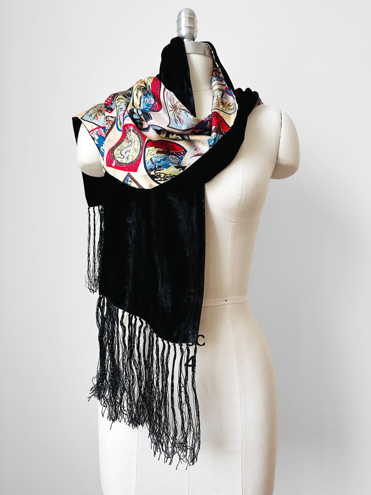 Black Velvet and Silk Round the World Scarf