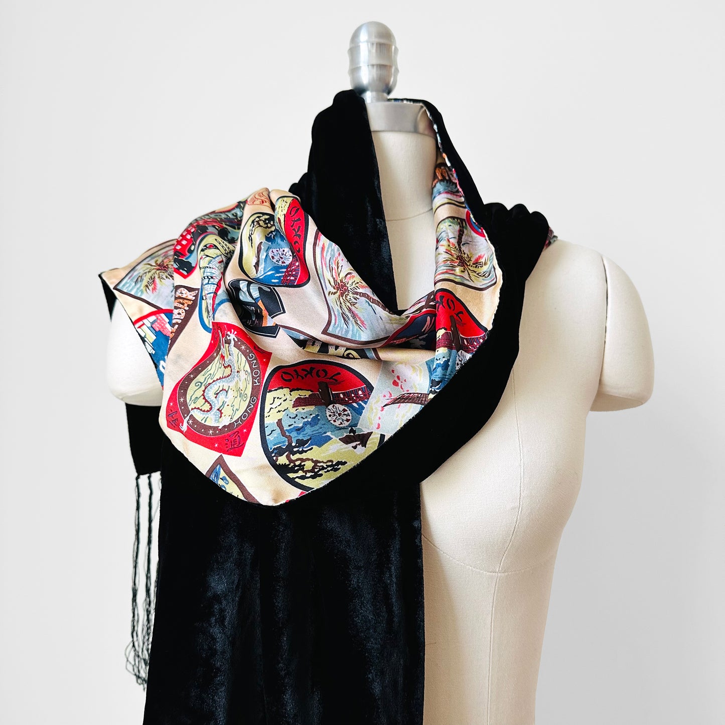 Black Velvet and Silk Round the World Scarf