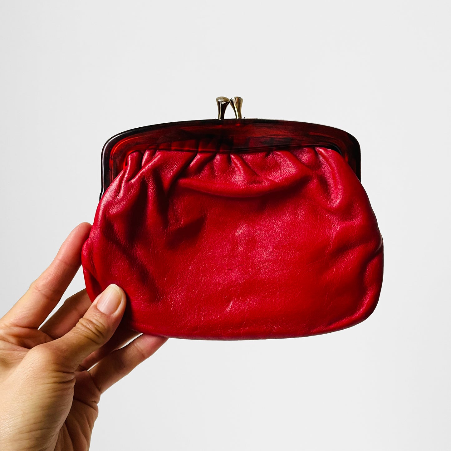 1960s Red Leather Kiss-Lock Purse