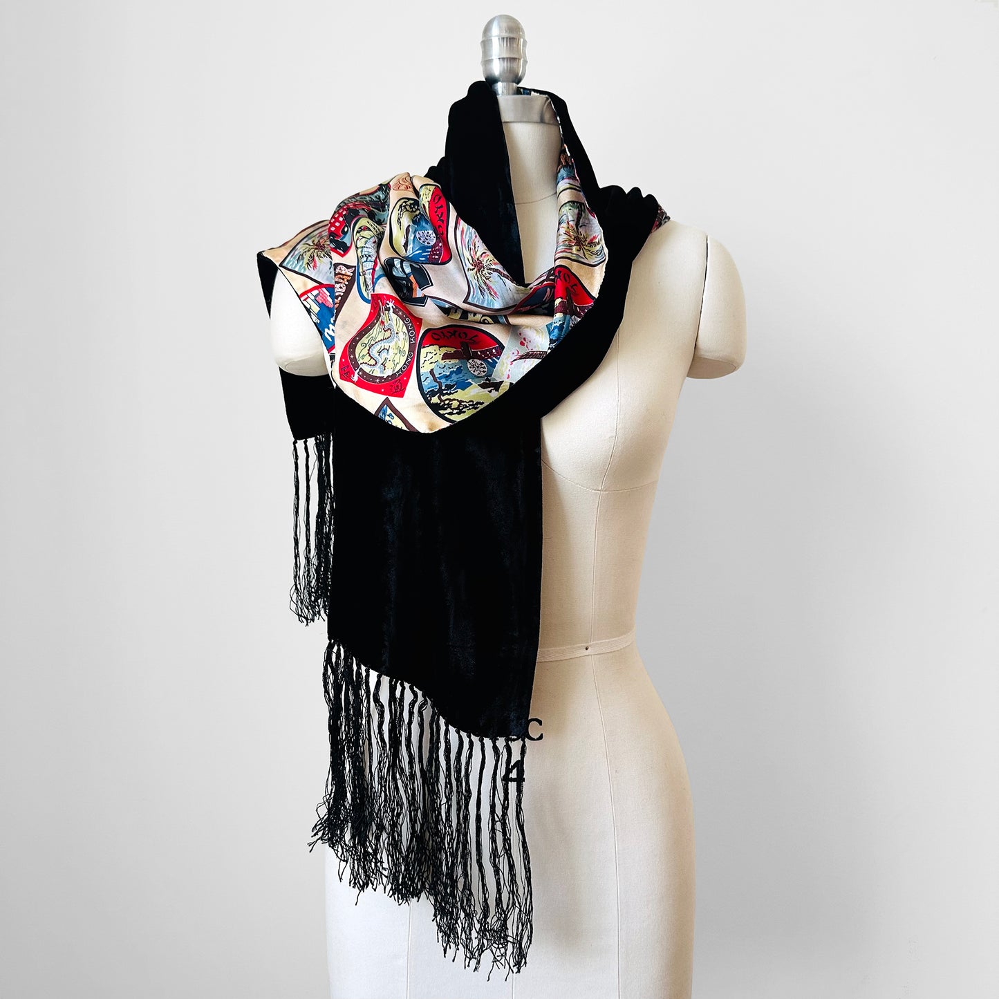 Black Velvet and Silk Round the World Scarf