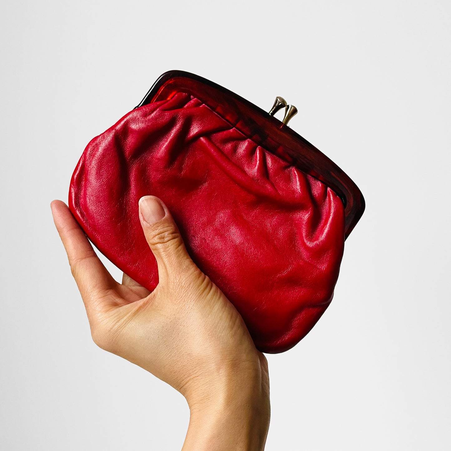 1960s Red Leather Kiss-Lock Purse