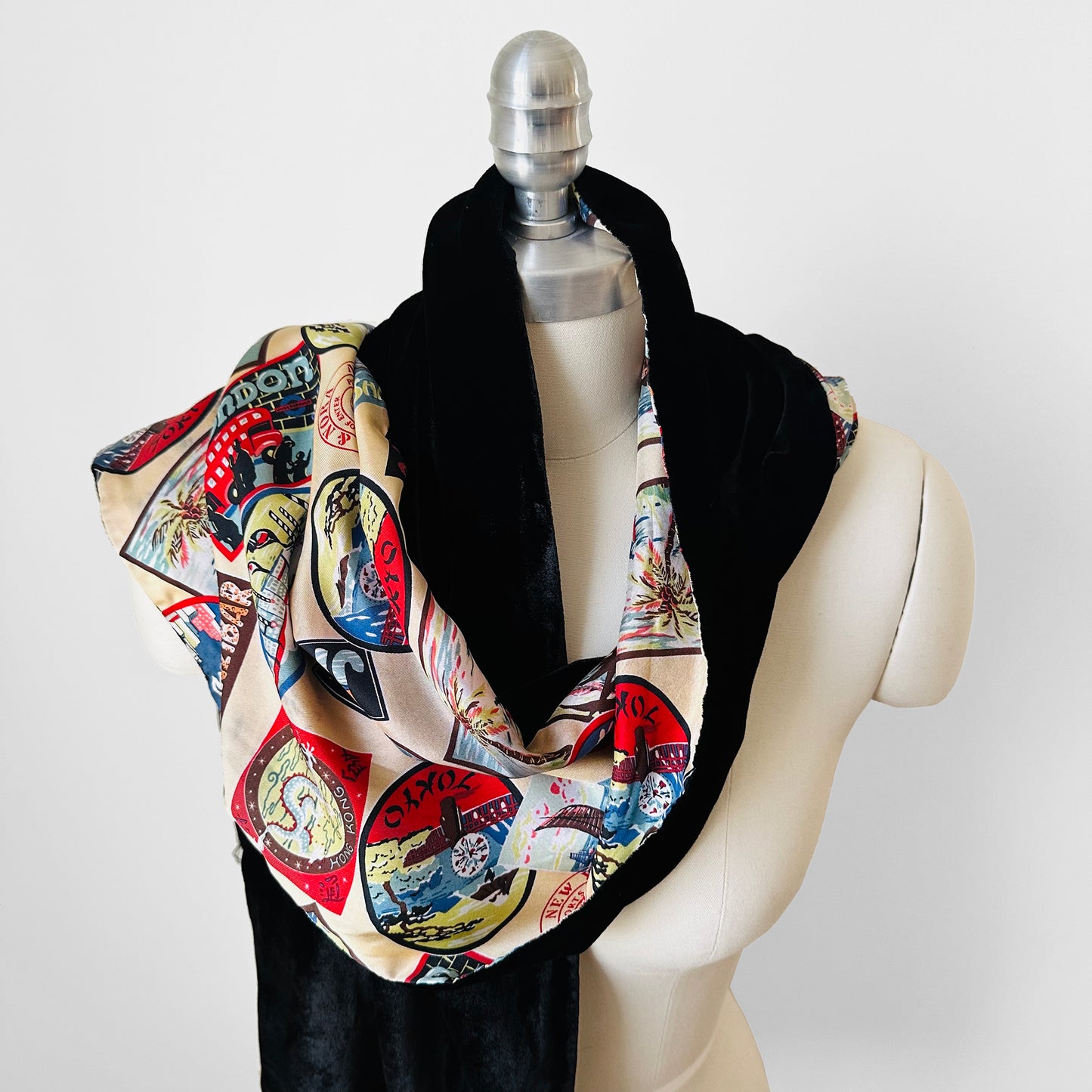 Black Velvet and Silk Round the World Scarf