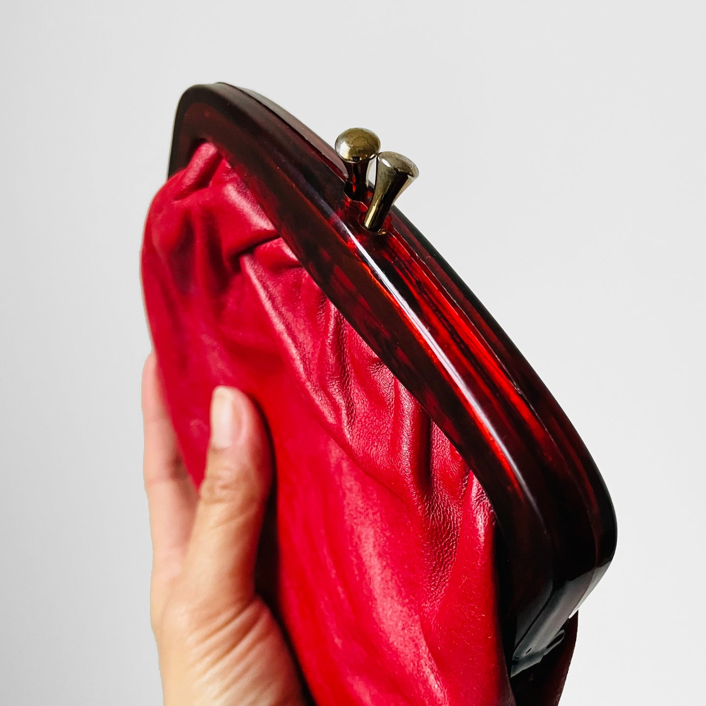 1960s Red Leather Kiss-Lock Purse