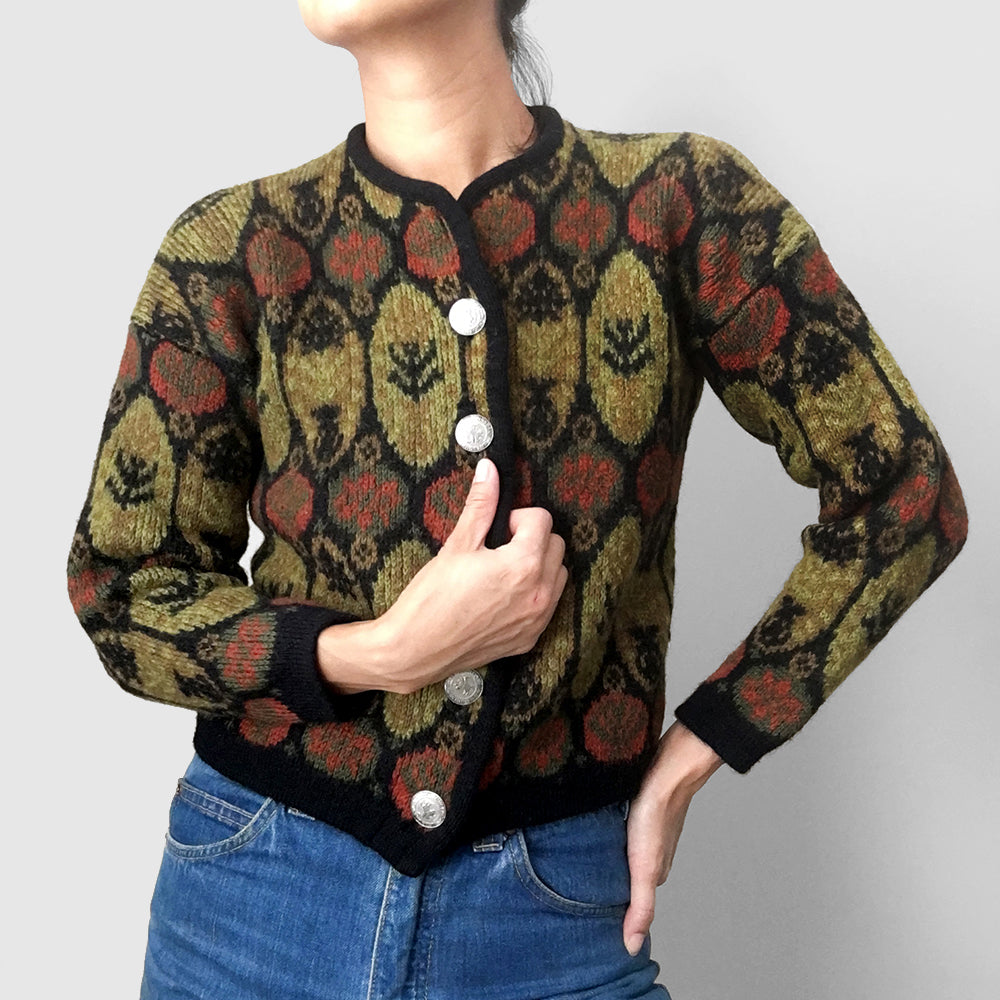 1970s Patterned Shrunken Wool Cardigan