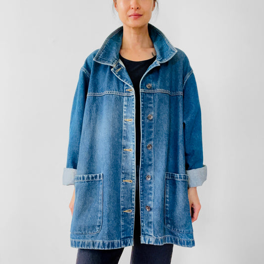 1990s Faded Relaxed Fit Denim Jean Chore Jacket