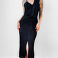 Black Ruched Drape Form Fitting Cocktail Dress - Sz. S