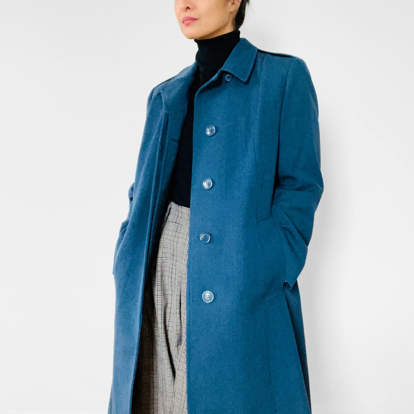 1980s Military Blue Wool Quilted Coat