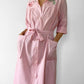 Red and White Striped Rose Embroidered Collared Button-Front Belted Housedress