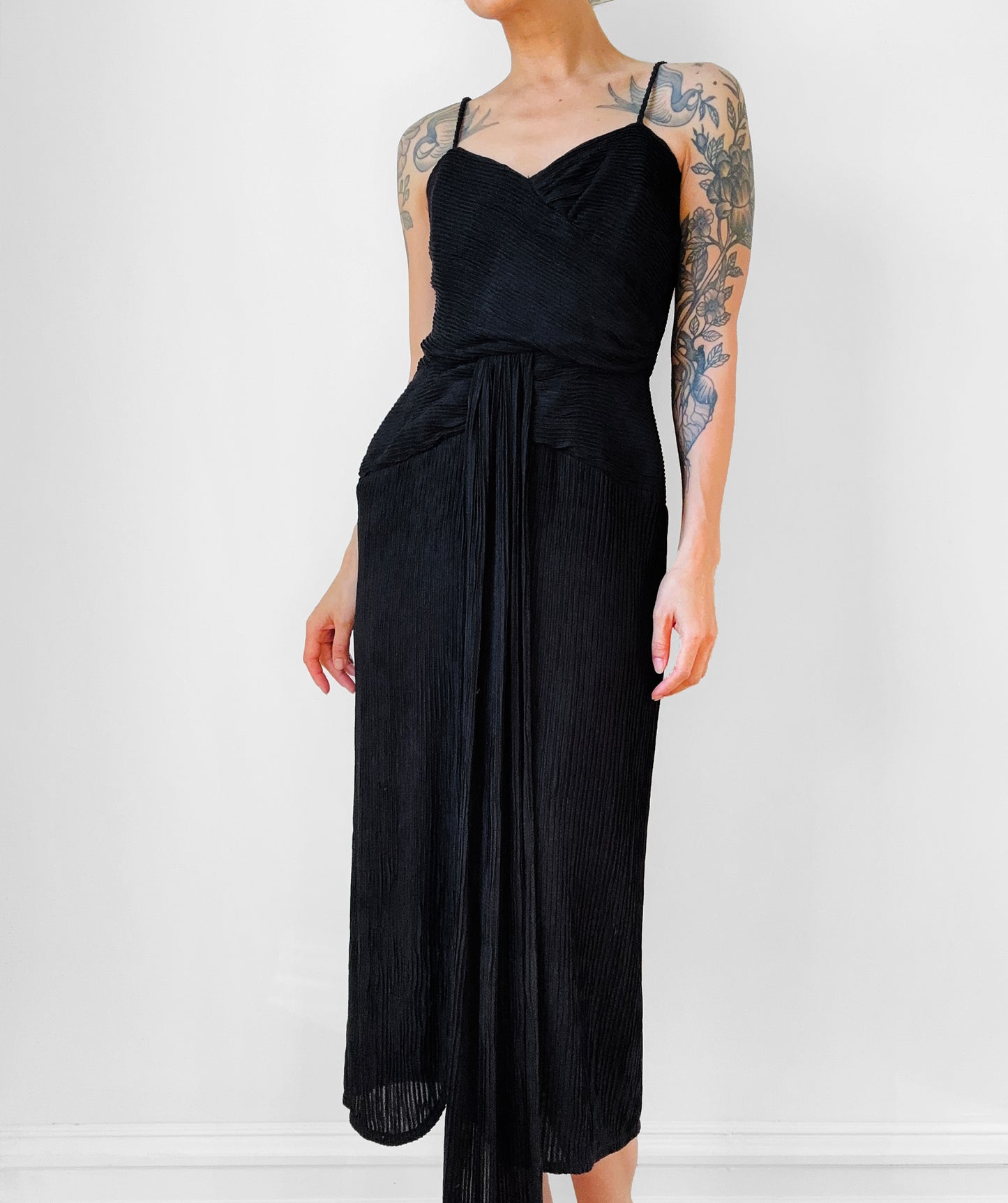 Black Ruched Drape Form Fitting Cocktail Dress - Sz. S