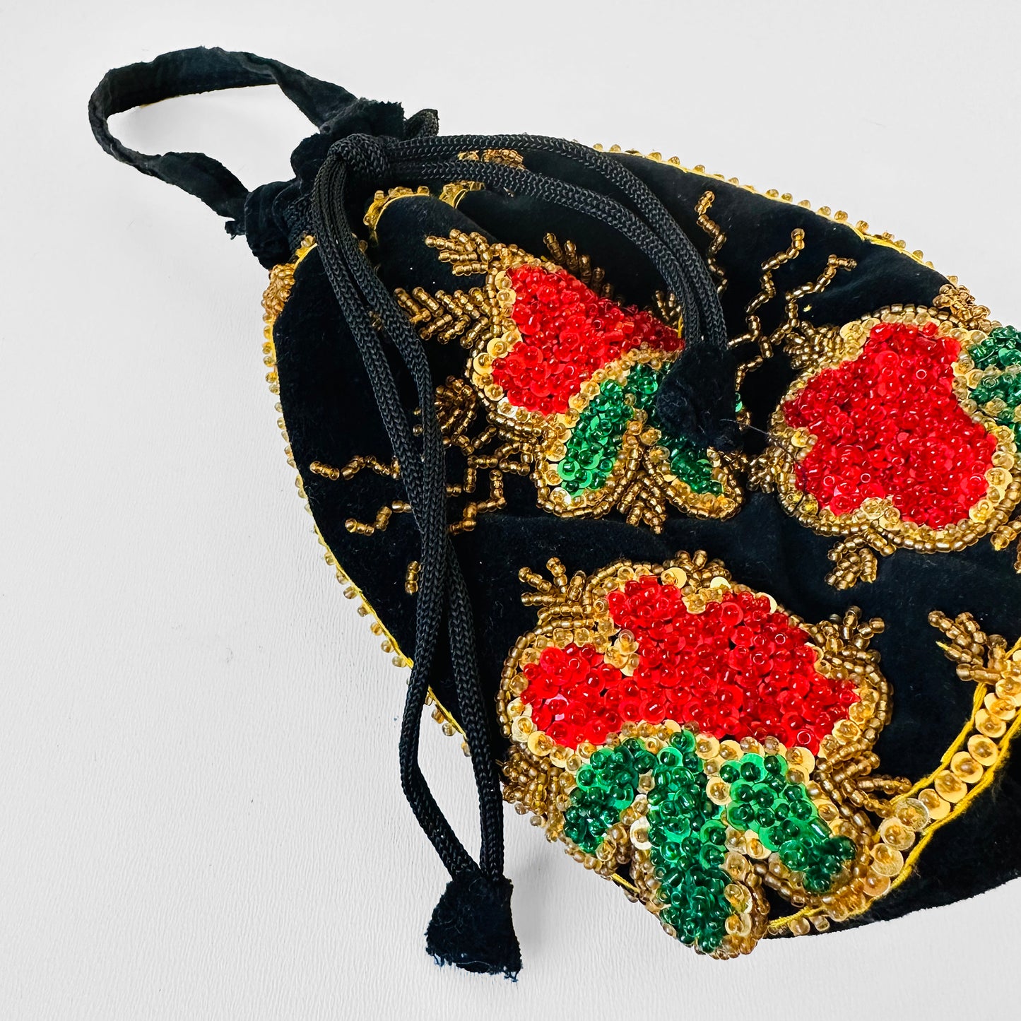 1980s Velvety Red Sequins Strawberry Wristlet Pouch