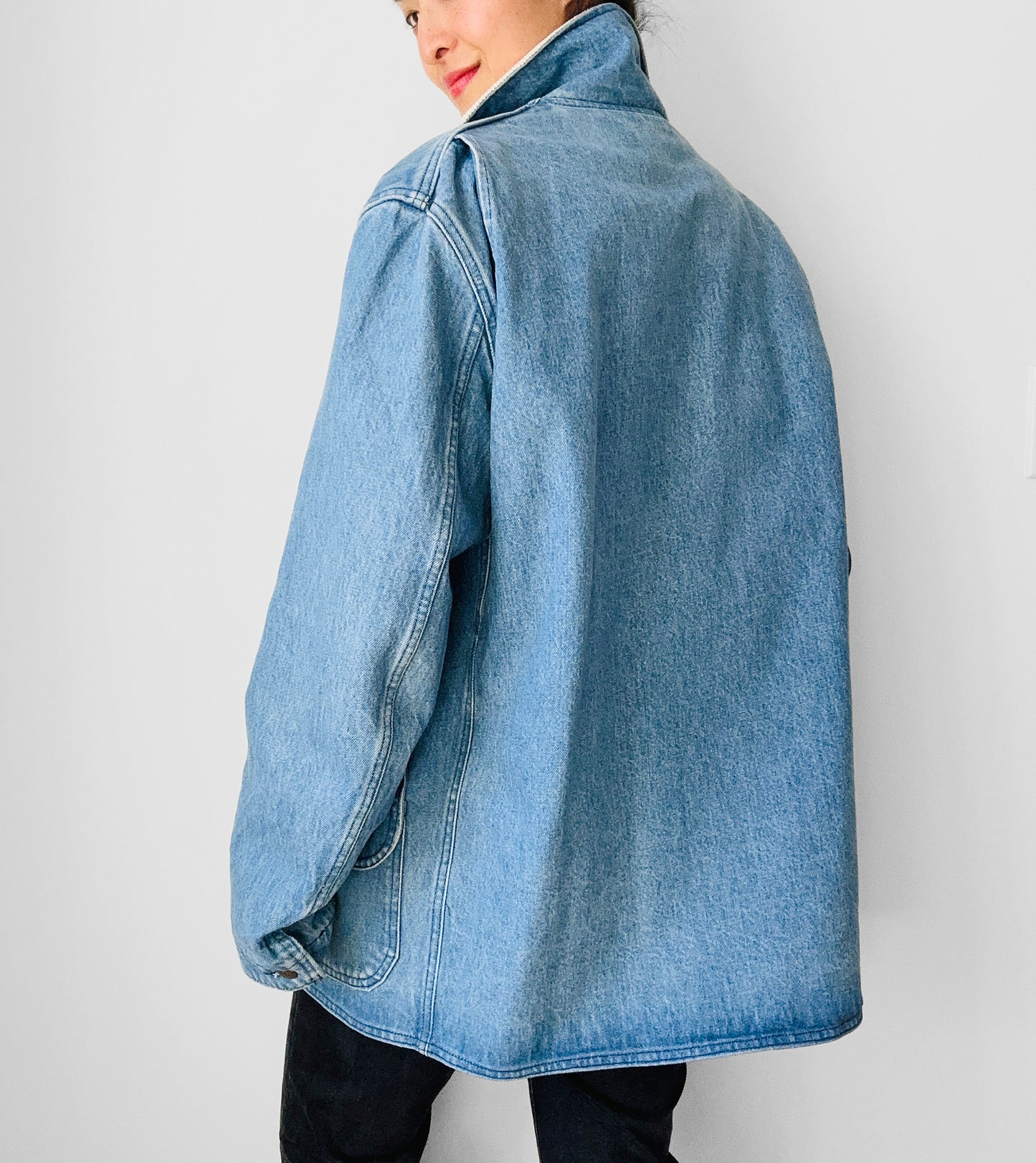 1980s LL Bean Light Wash Denim and Wool Corduroy Collar Chore Jacket with Removable Lining - S/M