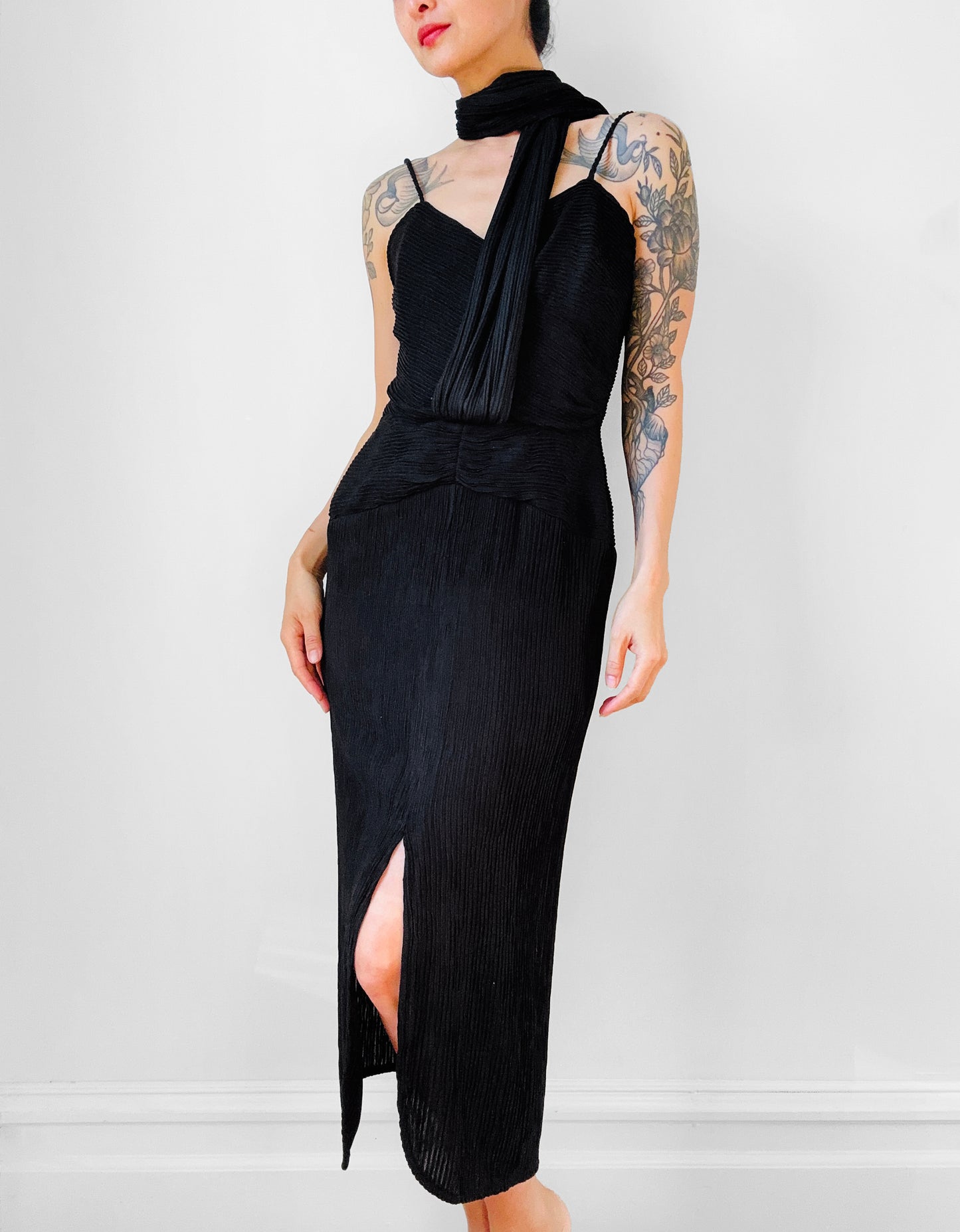 Black Ruched Drape Form Fitting Cocktail Dress - Sz. S