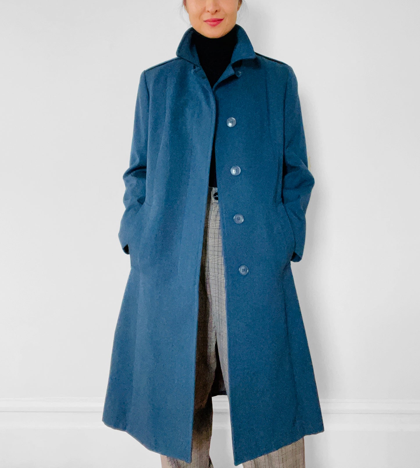 1980s Military Blue Wool Quilted Coat