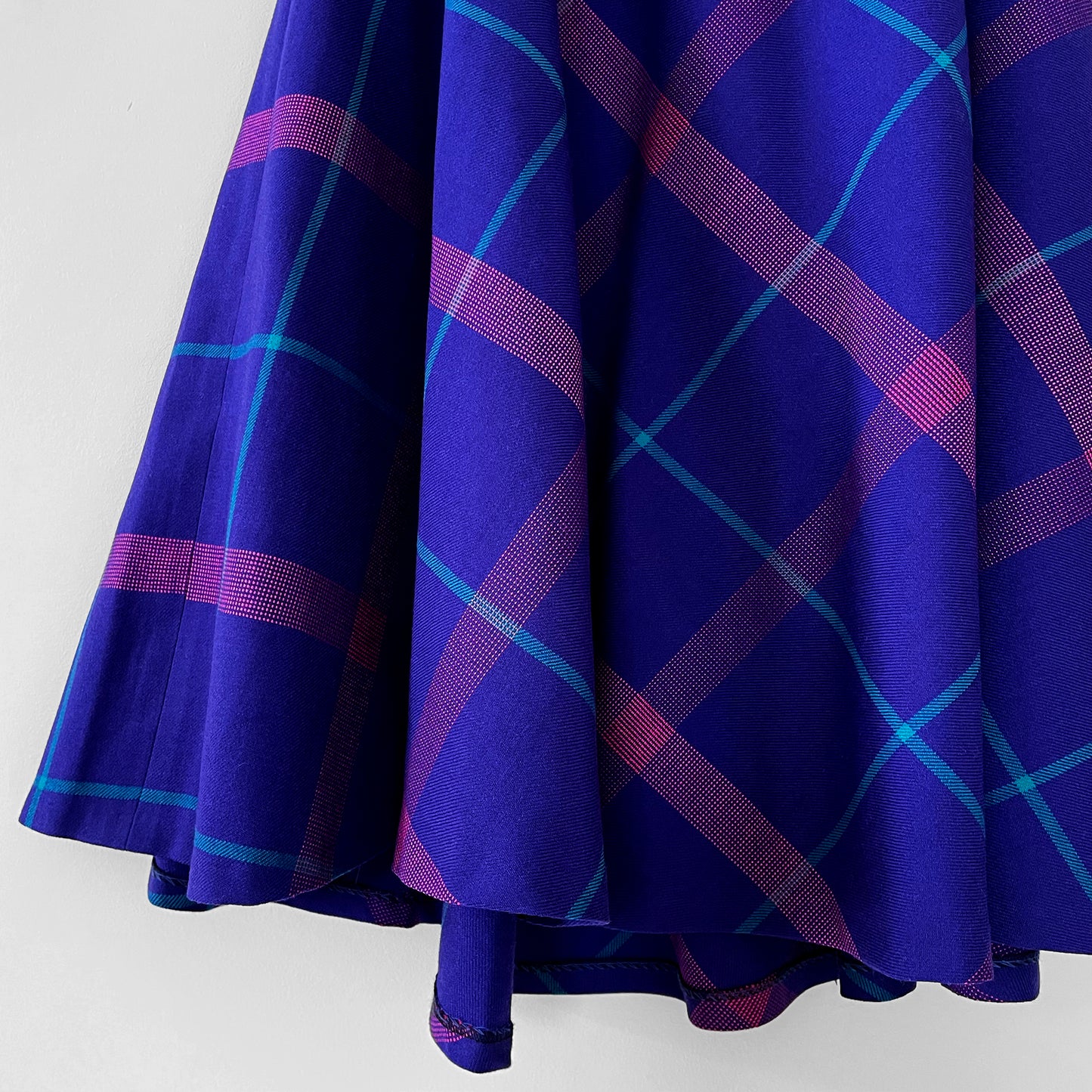 1980s Made in Canada Purple and Pink Plaid Fit and Flare Wool Skirt