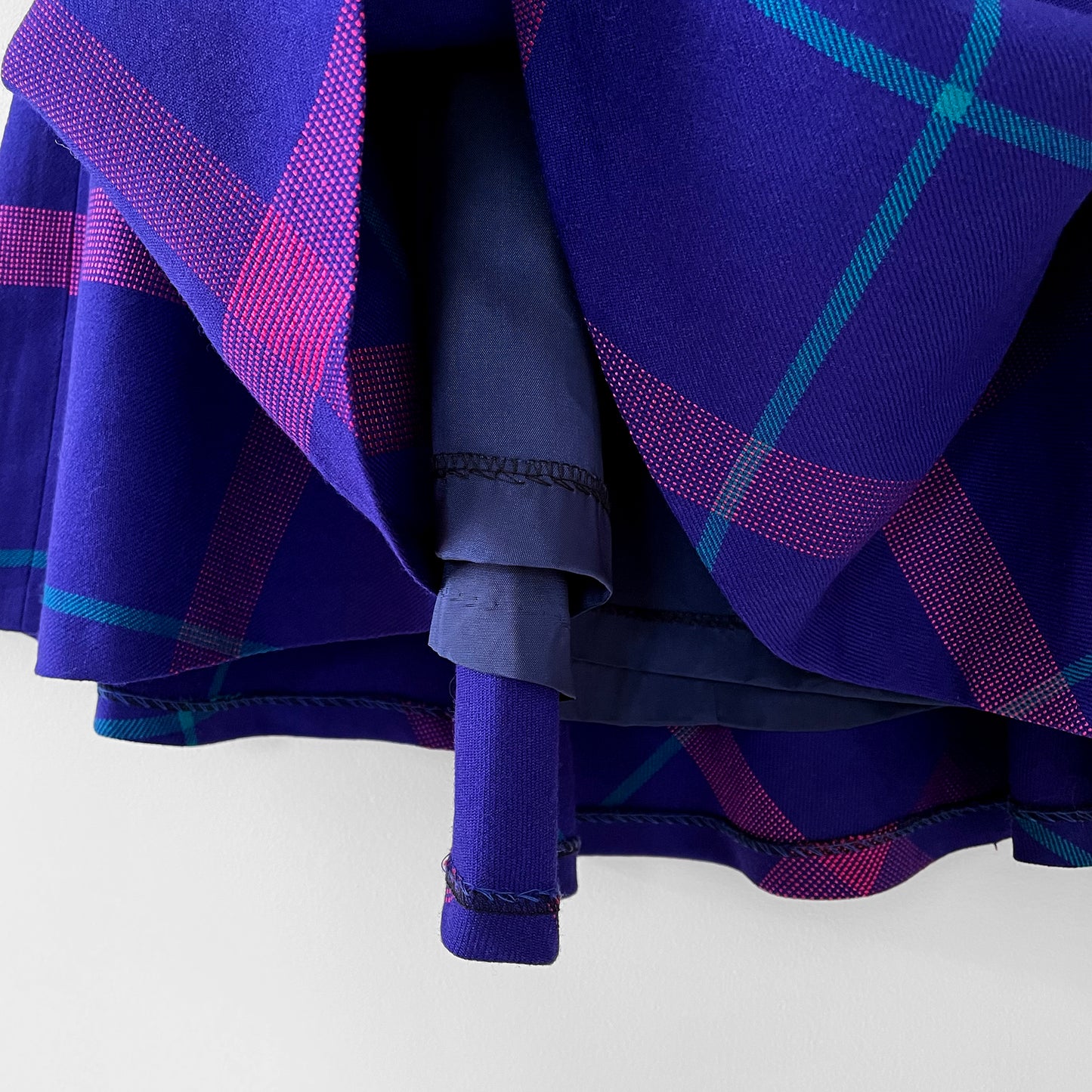 1980s Made in Canada Purple and Pink Plaid Fit and Flare Wool Skirt