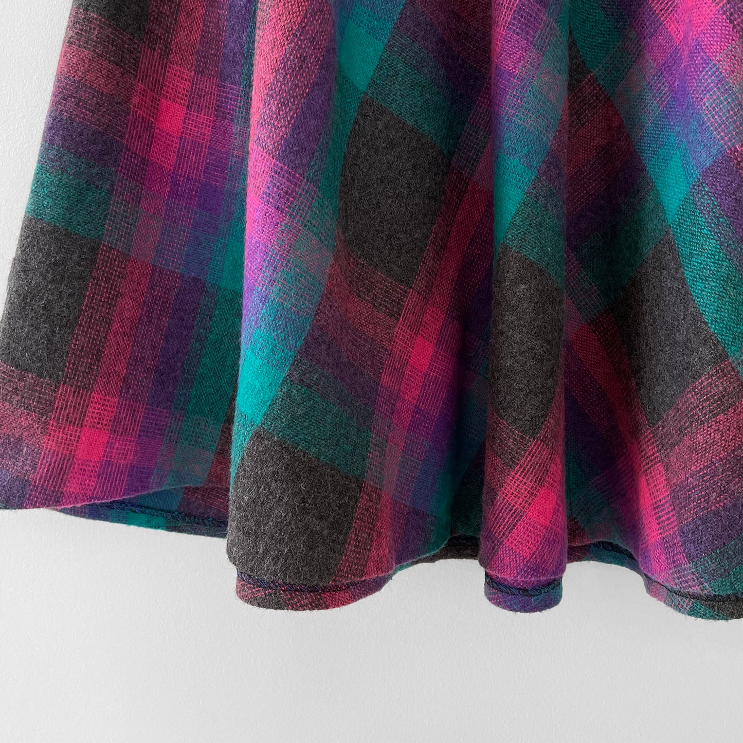 1960s Wool Grey and Pink Plaid Fit and Flare Tea-Length Skirt