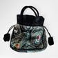 Black and Teal Blue Velvet Peacock Feather Drawstring Pouch