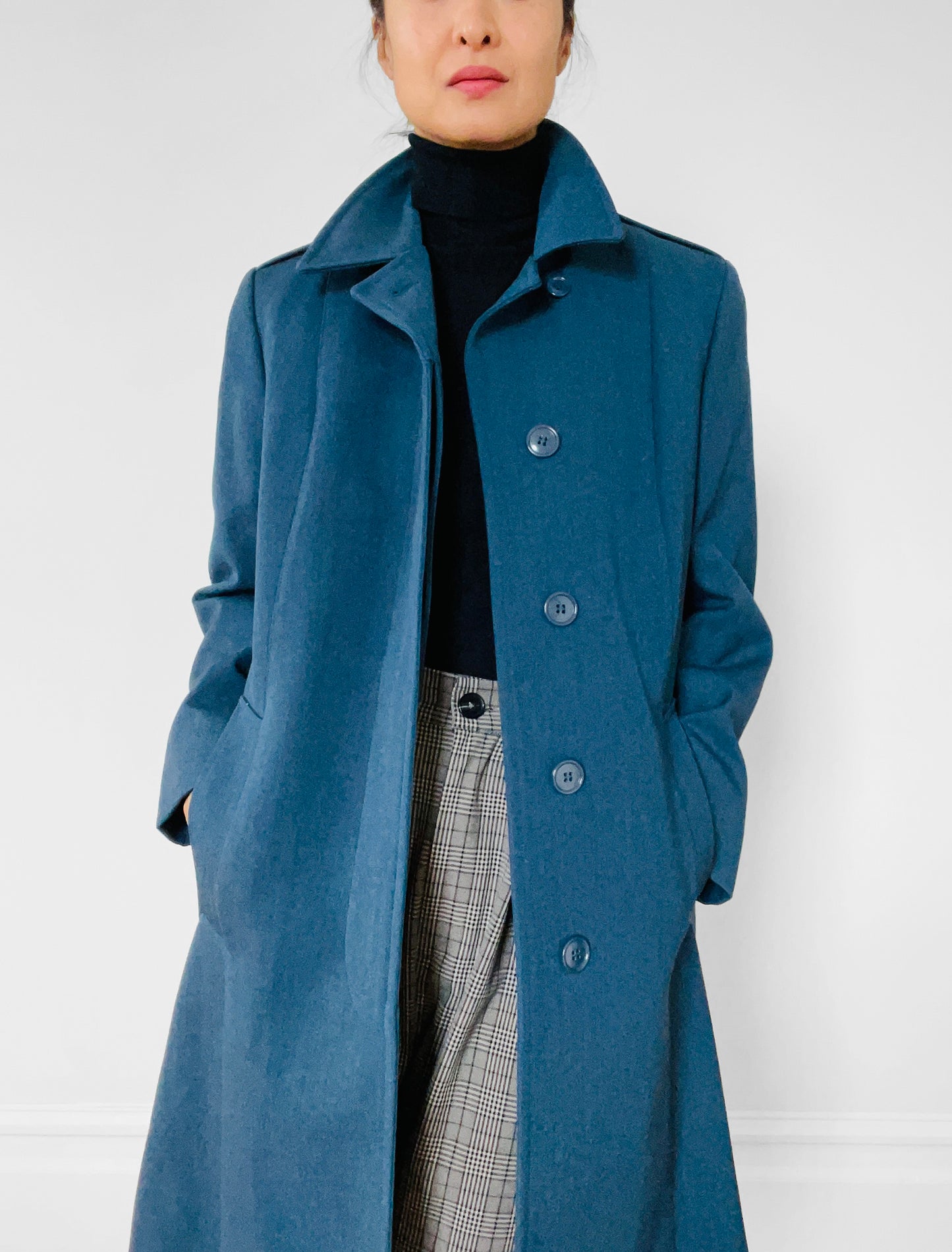 1980s Military Blue Wool Quilted Coat