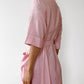 Red and White Striped Rose Embroidered Collared Button-Front Belted Housedress