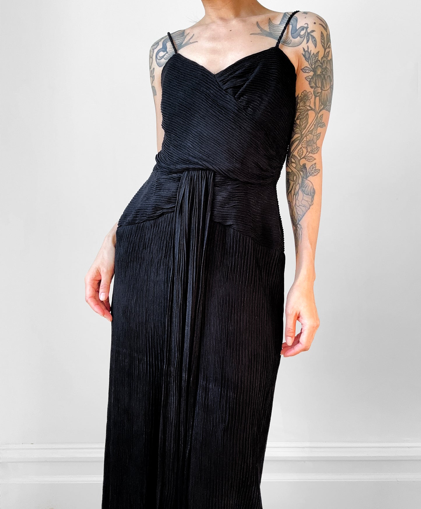 Black Ruched Drape Form Fitting Cocktail Dress - Sz. S