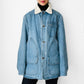 1980s LL Bean Light Wash Denim and Wool Corduroy Collar Chore Jacket with Removable Lining - S/M