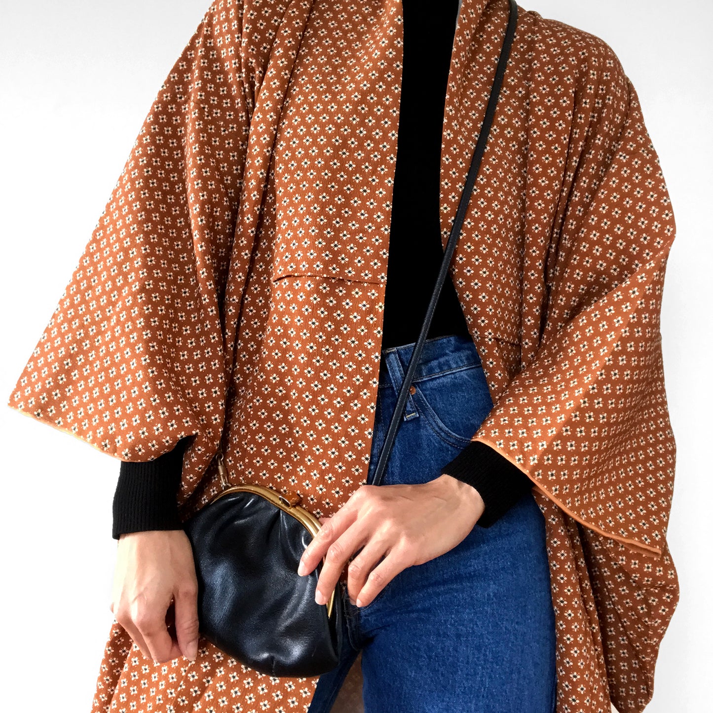 Caramel Floral Silk Crepe Kimono