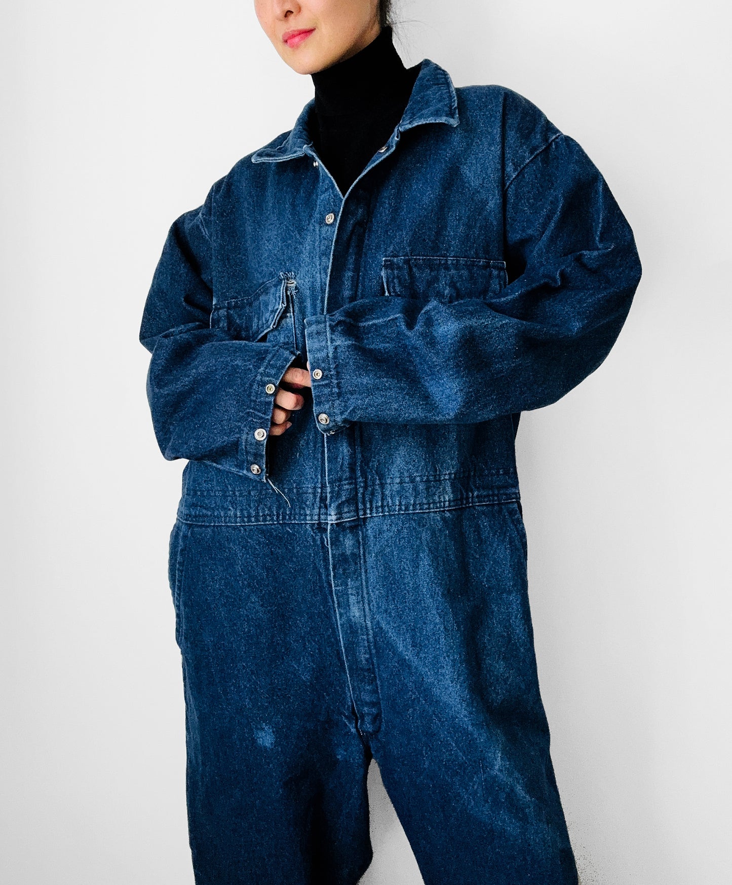 Made in Canada Dark Wash Blue Big and Tall Distressed Well-Worn Mechanics Denim Jean Coverall - Reg. 48