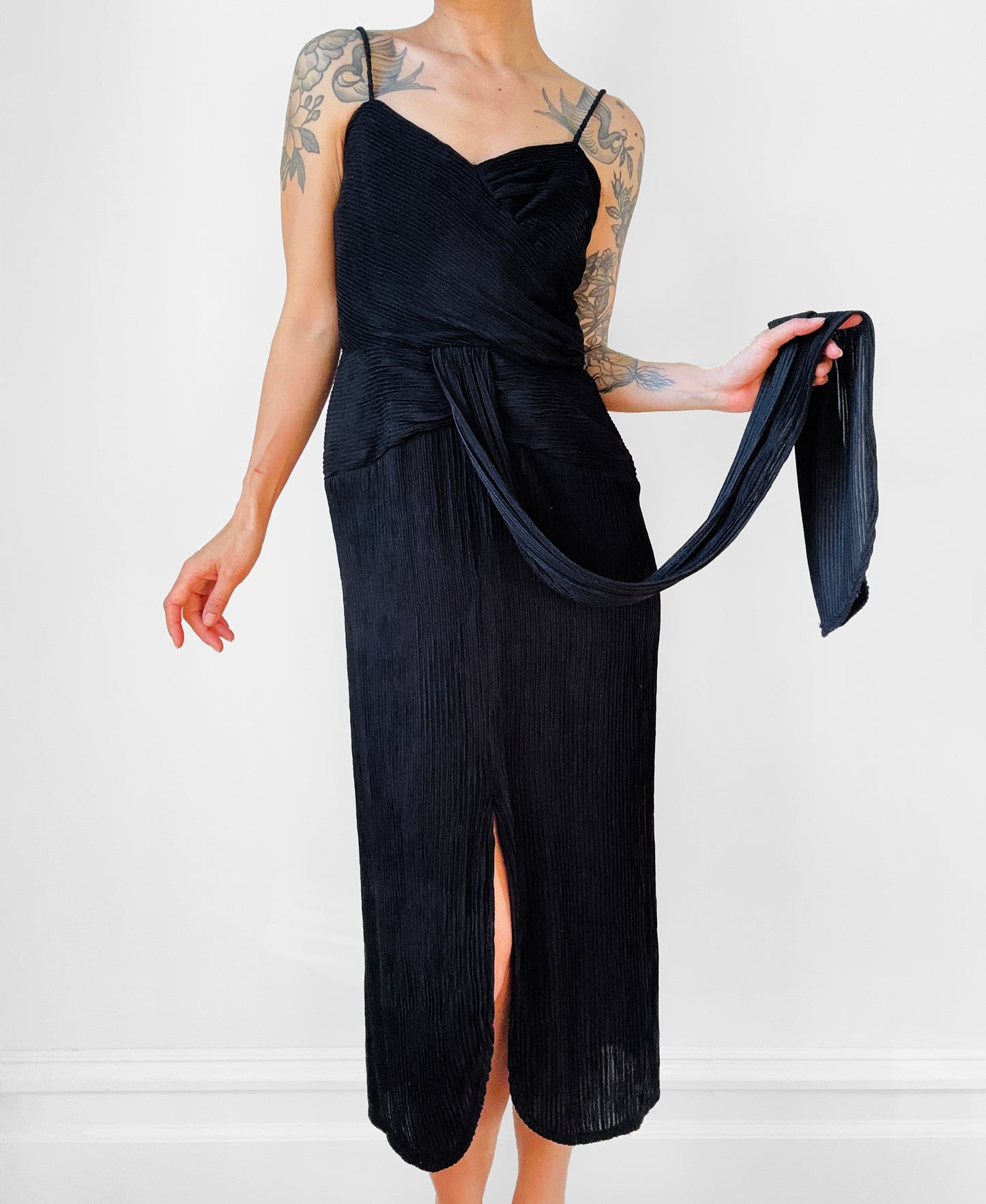 Black Ruched Drape Form Fitting Cocktail Dress - Sz. S