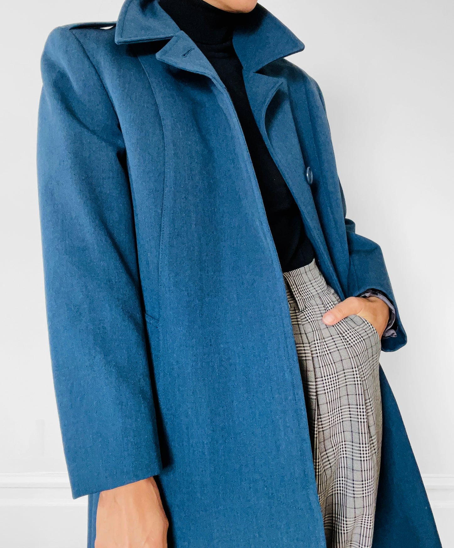 1980s Military Blue Wool Quilted Coat