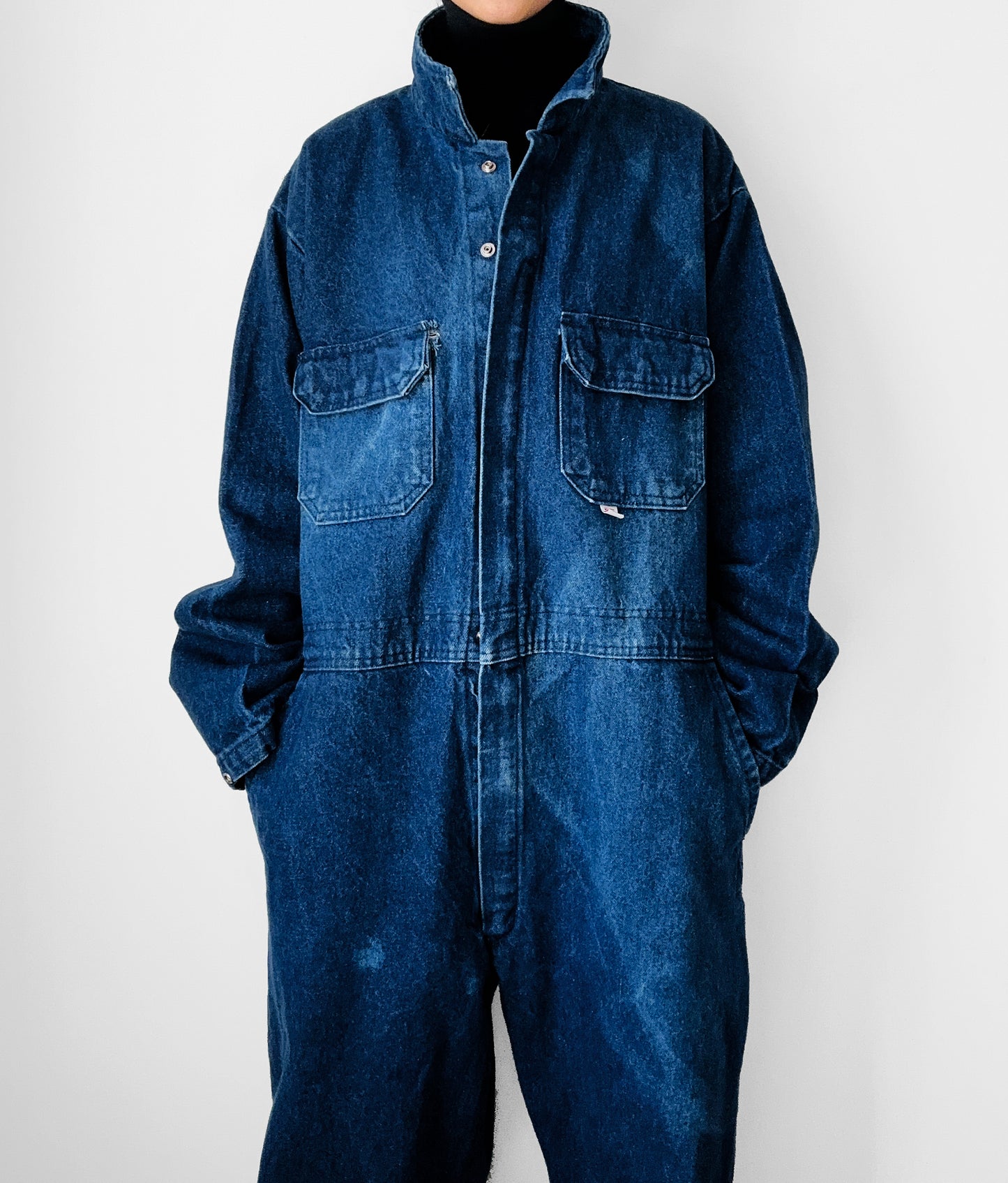 Made in Canada Dark Wash Blue Big and Tall Distressed Well-Worn Mechanics Denim Jean Coverall - Reg. 48