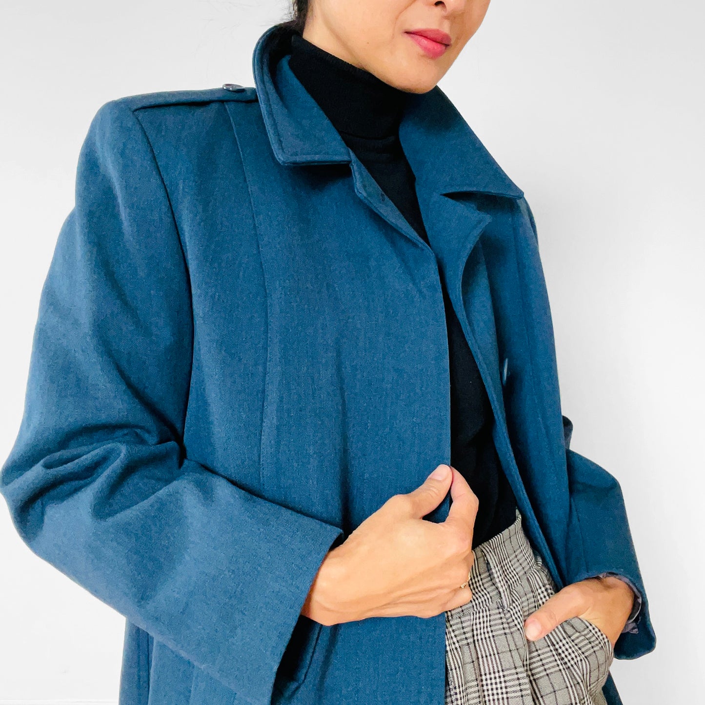 1980s Military Blue Wool Quilted Coat