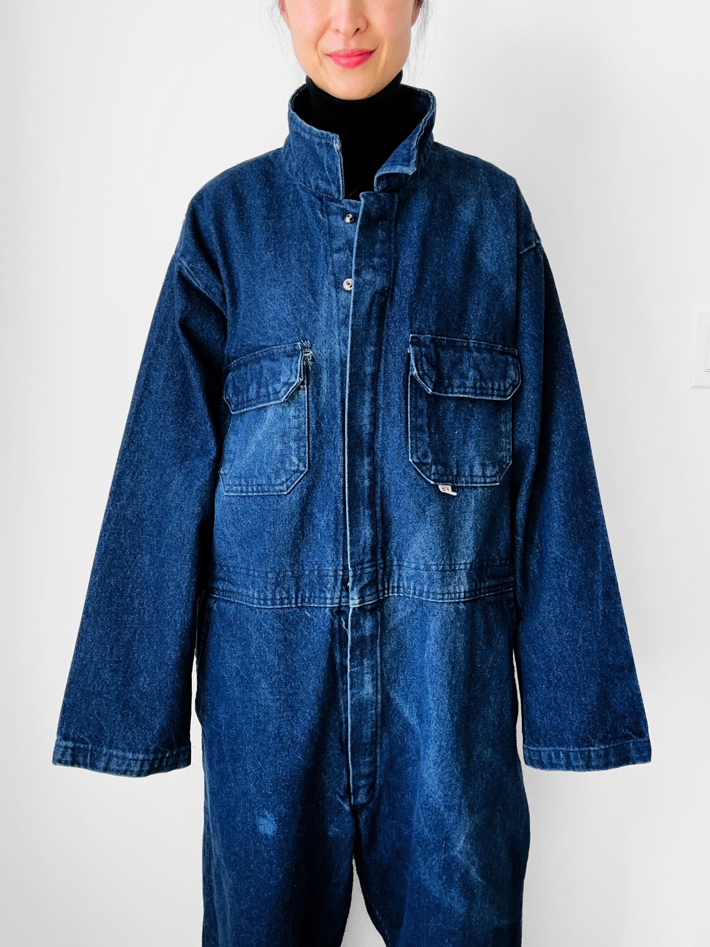 Made in Canada Dark Wash Blue Big and Tall Distressed Well-Worn Mechanics Denim Jean Coverall - Reg. 48