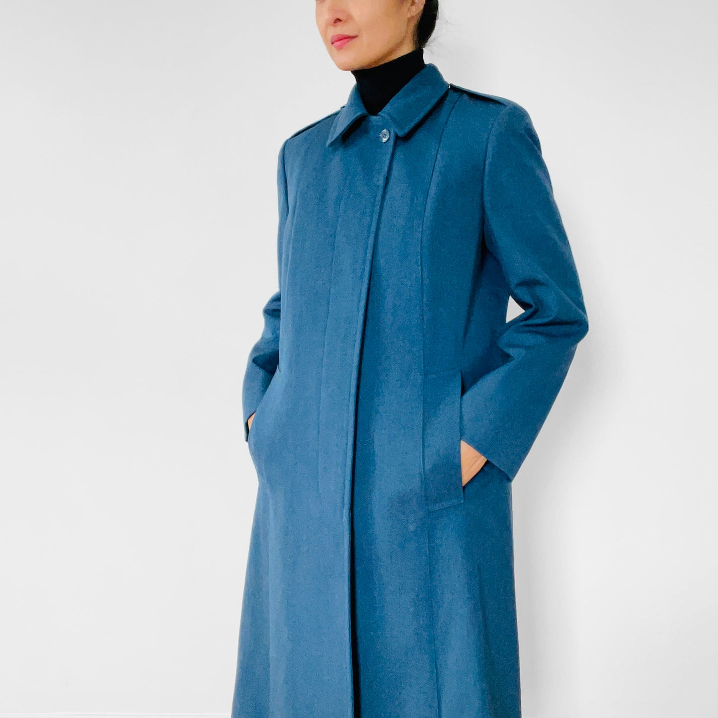 1980s Military Blue Wool Quilted Coat