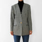 1990s Black and White Gingham Gold Button Collarless Wool Jacket Blazer