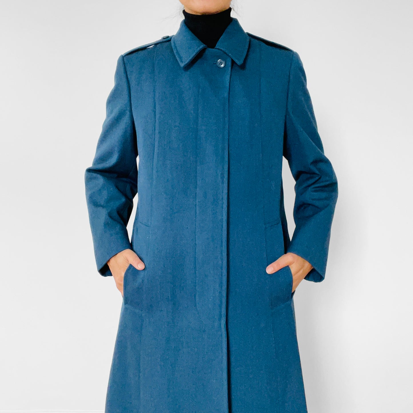 1980s Military Blue Wool Quilted Coat