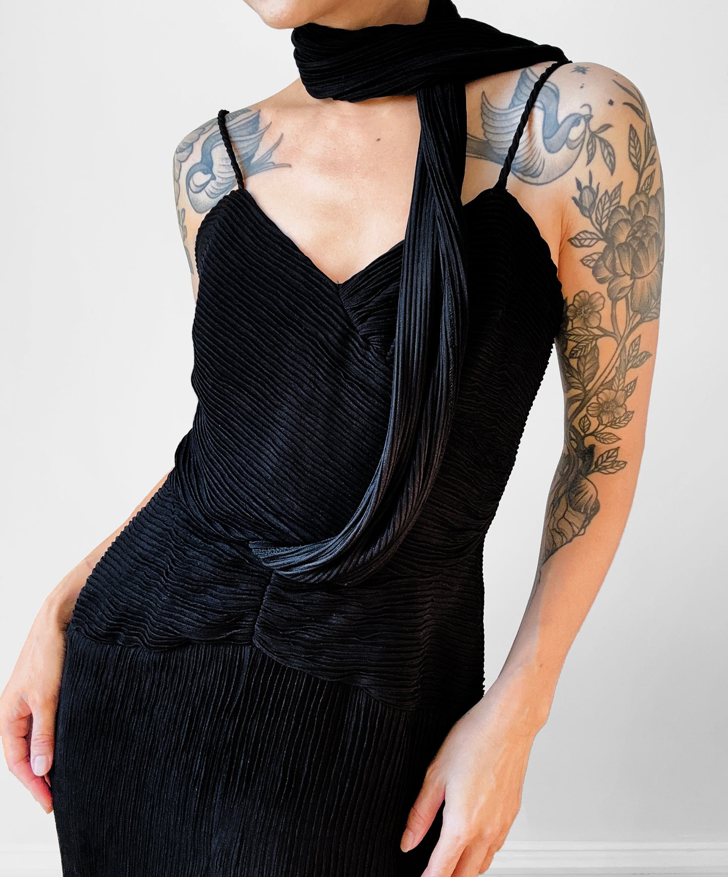 Black Ruched Drape Form Fitting Cocktail Dress - Sz. S