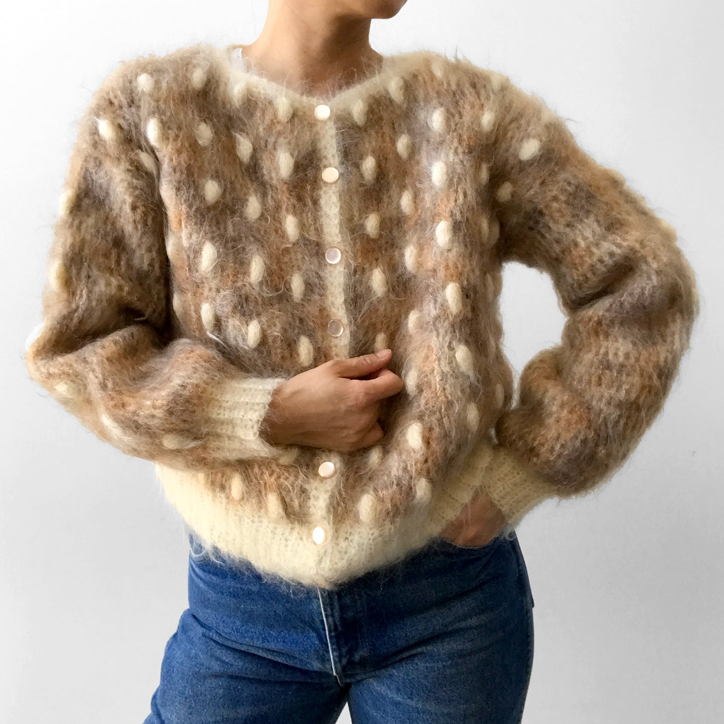 1970s-1980s Irish Woollen Textured Knit Cardigan Sweater