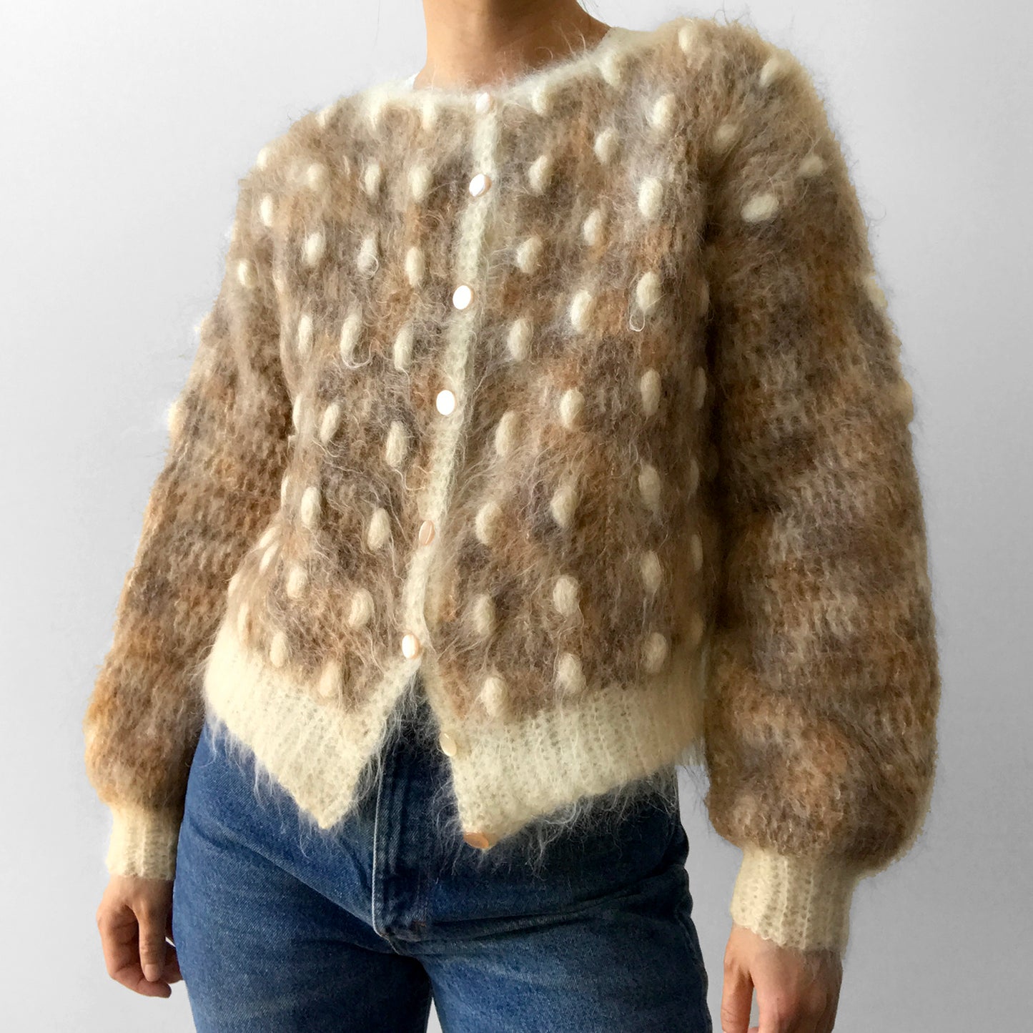 1970s-1980s Irish Woollen Textured Knit Cardigan Sweater