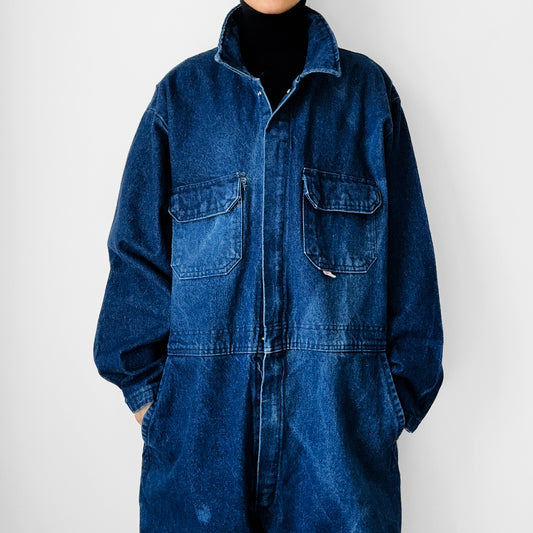 Made in Canada Dark Wash Blue Big and Tall Distressed Well-Worn Mechanics Denim Jean Coverall - Reg. 48