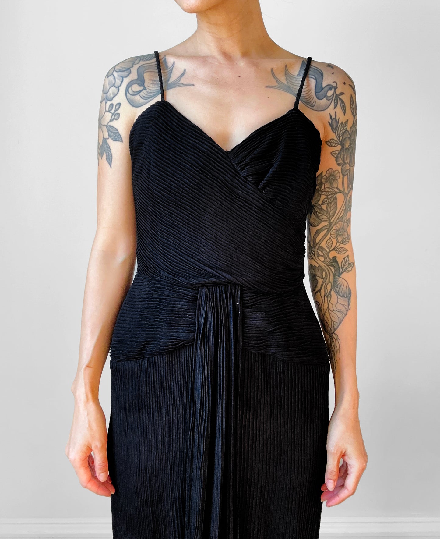 Black Ruched Drape Form Fitting Cocktail Dress - Sz. S