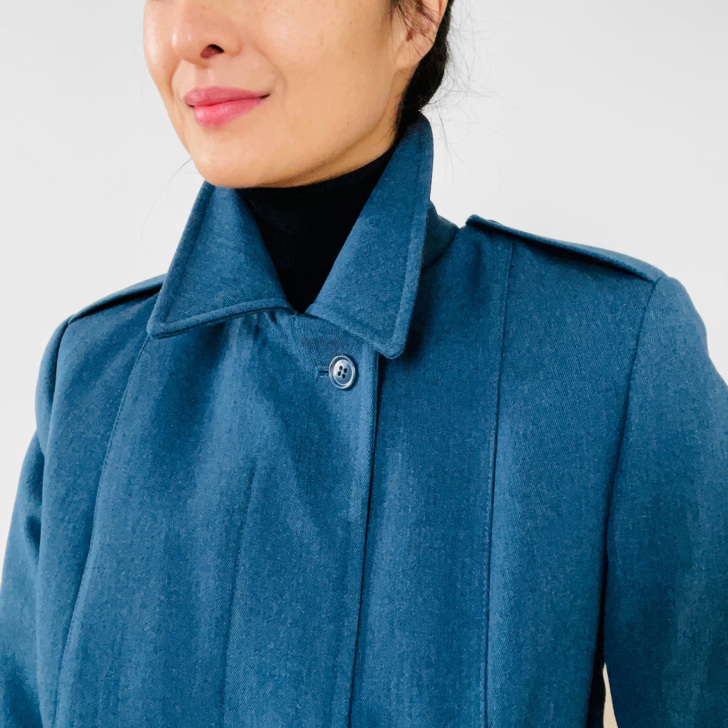 1980s Military Blue Wool Quilted Coat