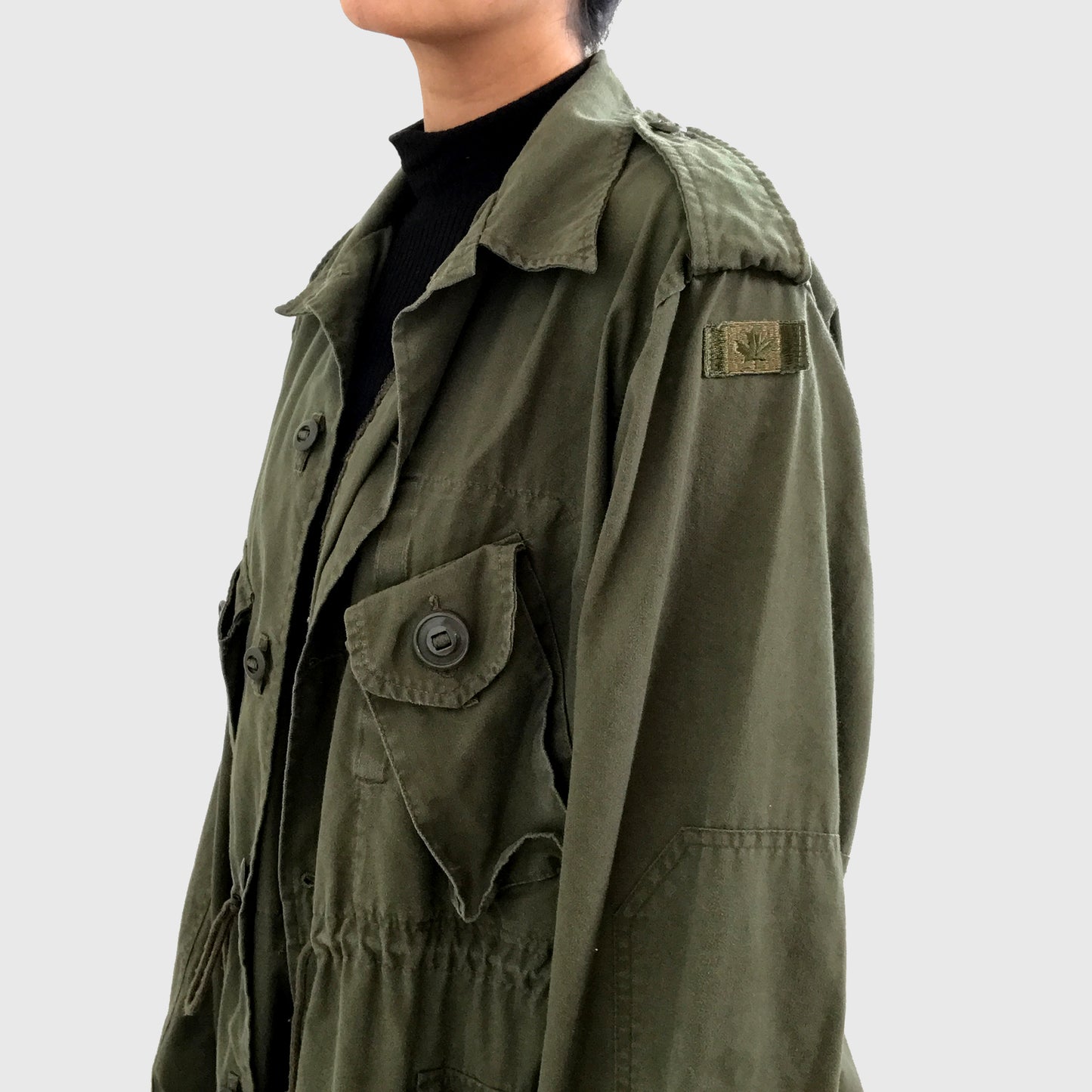 Olive Canadian Military Cinched-Waist Lightweight Parka Jacket