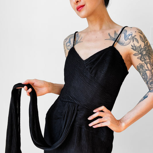 Black Ruched Drape Form Fitting Cocktail Dress - Sz. S