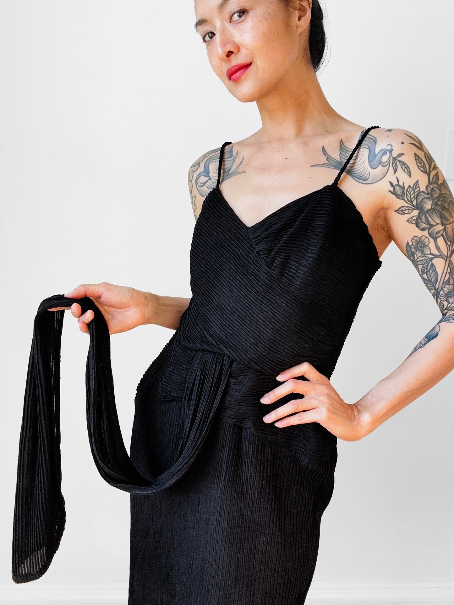 Black Ruched Drape Form Fitting Cocktail Dress - Sz. S