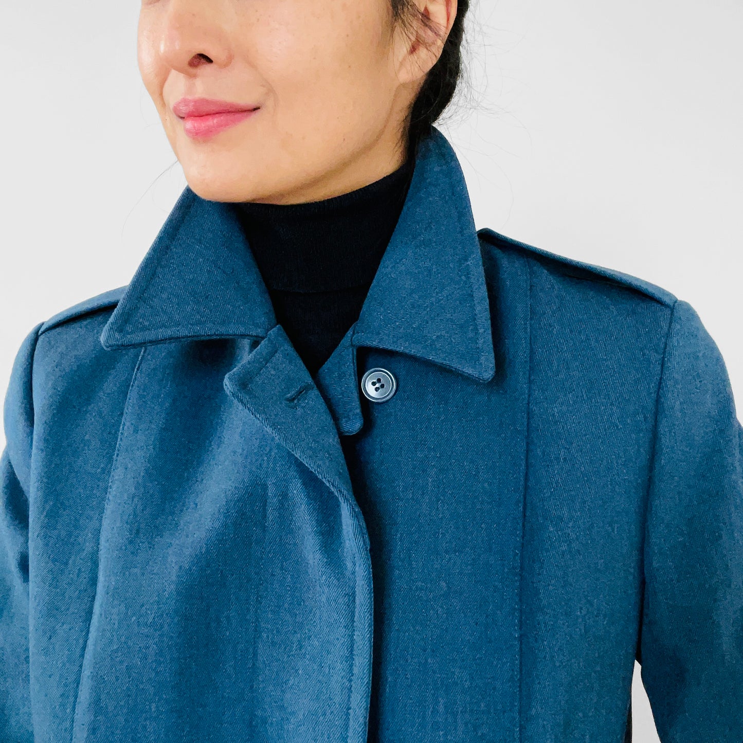 1980s Military Blue Wool Quilted Coat